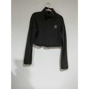 Woman’s Small Gray Crop Sweatshirt Mock Neck Pullover Quarter Zip